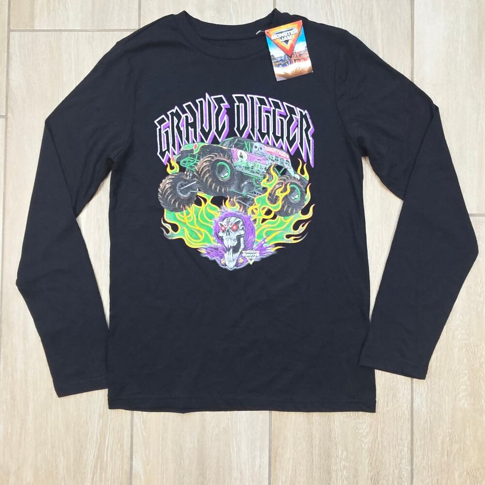 Monster Jam Grave Digger Long Sleeve T Shirt Youth XL Black NWT Monster Truck